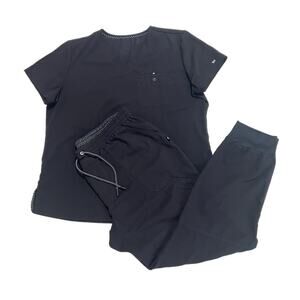 KOI NEXT GEN Scrubs Set Womens Large Black Ready To Work Top Jogger Pants